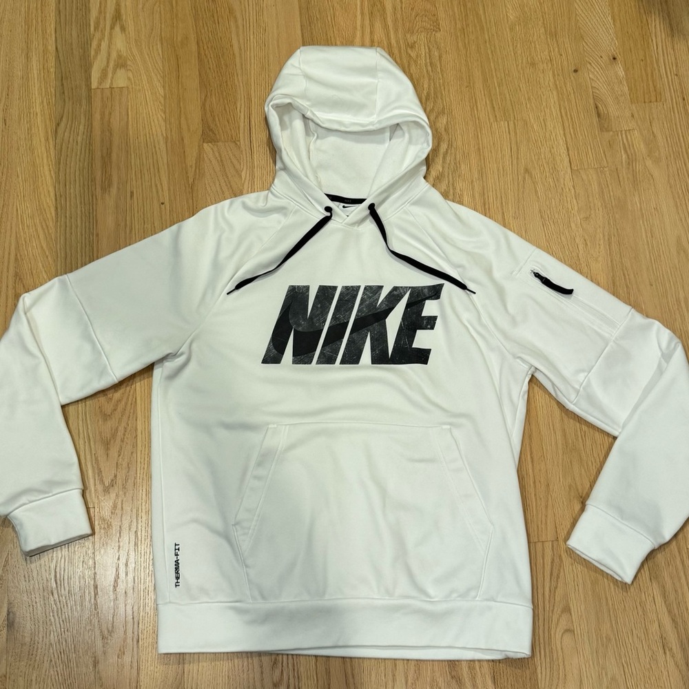Nike Therma-Fit Men's Size M White Hoodie with Black Accents